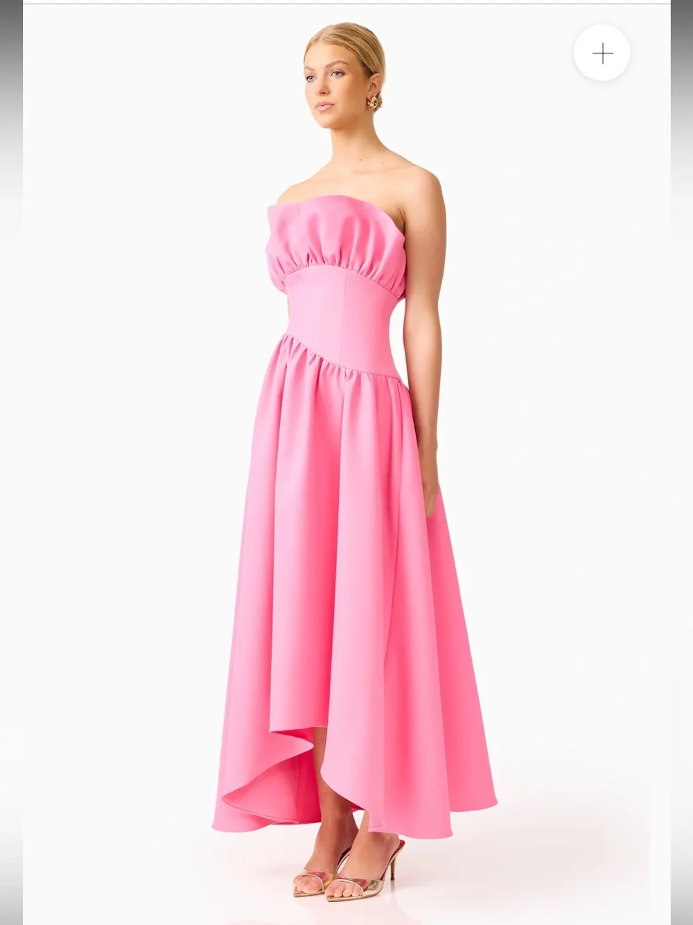 elliatt laurel pink ruffle bust boned strapless maxi gown dress size medium - Picture 4 of 12